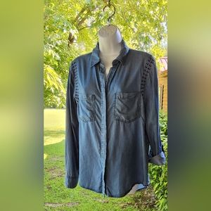 Blue Rain jean embroidery jean button-down shirt size med